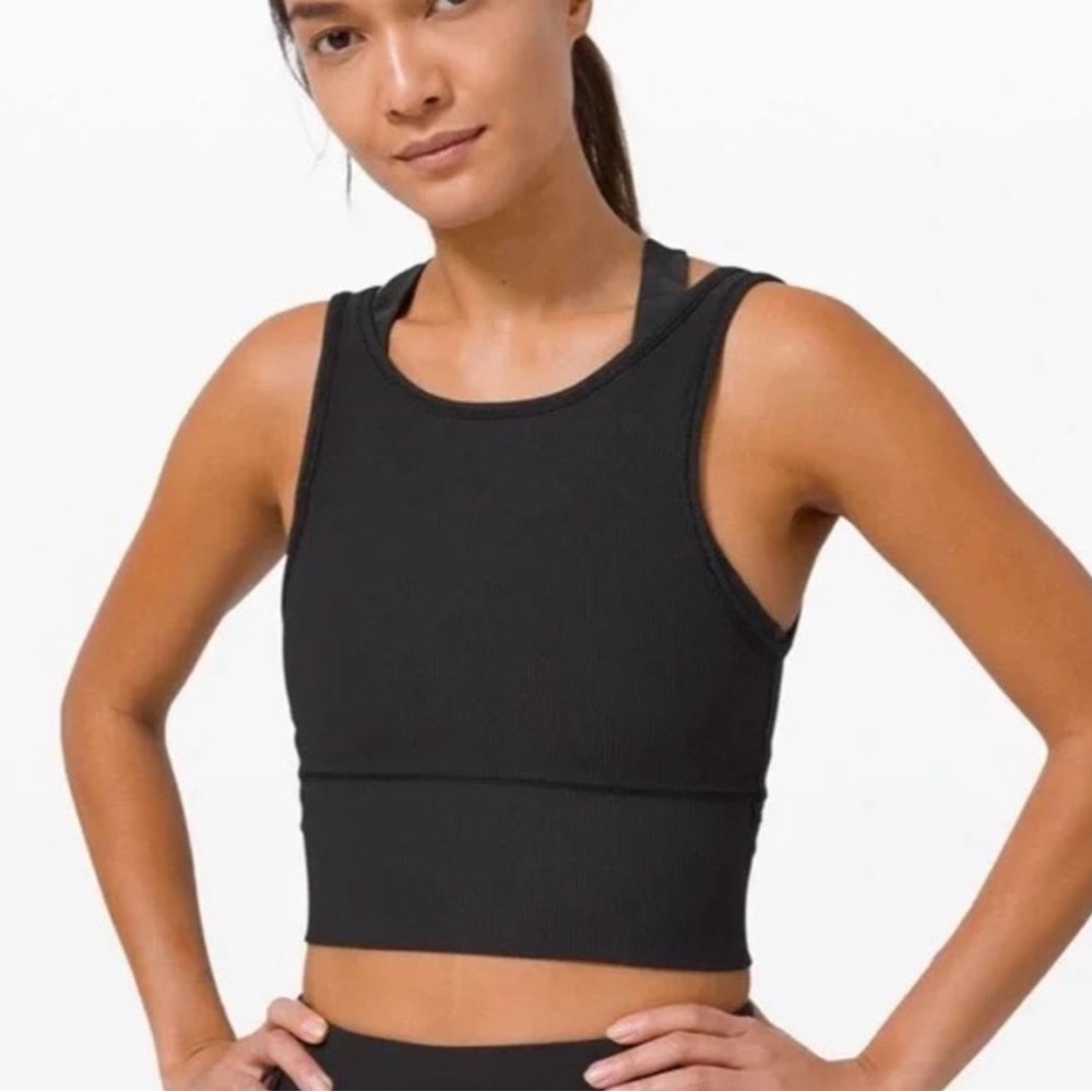 Lululemon Ribbed Power Pivot Tank Black Size 6 Reversible Crop Top